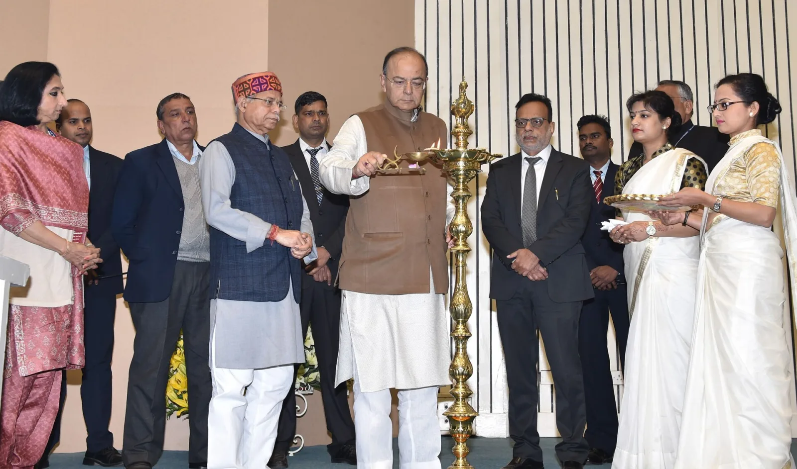 The Union Minister for Finance and Corporate Affairs, Shri Arun Jaitley lighting the lamp at the Investiture Ceremony and International Customs Day 2018, in New Delhi