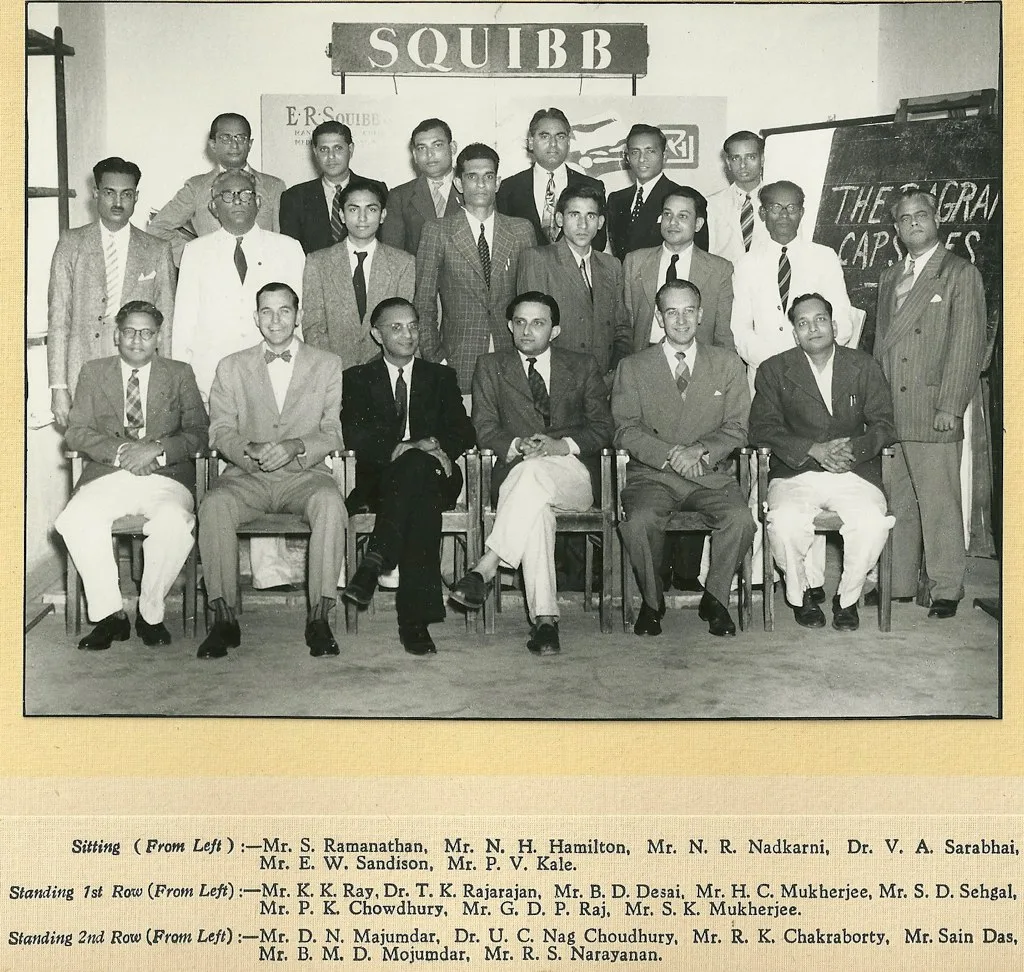 Sitting fourth from left is Vikram Sarabhai. Baroda, 1950